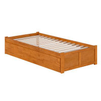 AFI Furnishings Concord King Solid Wood Platform Bed with Footboard & Twin XL Trundle in Light Toffee