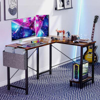 HomCom L Shaped Computer Desk  Gaming Corner  Office Writing PC Wooden Table With CPU Storage Shelf   Side Bag For Home