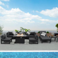 Latitude Run® 7 Person Patio Aluminum Fire Pit Sectional Set with Cushions and Chasie Lounges