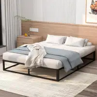 Hokku Designs Iasonas 10" Metal Platform Bed Frame with Wood Slat Support Mattress Foundation