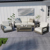 EGEIROS LIFE 5-Person Aluminum Patio Conversation Set With Swivel Chairs, Hand-Painted Frame And Cushions