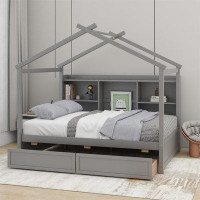 Harper Orchard Crasia Full Solid Wood Bed with Storage Shelves and Drawers