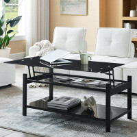 17 Stories Lift And Lift Tempered Glass Top Dining Table With Hidden Dividers And Storage Shelves For Living Room Recept