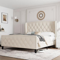 House of Hampton Modern Upholstered Platform Bed With Wingback Headboard
