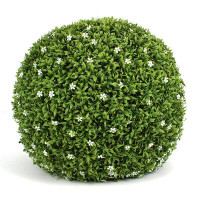 3rd Street Inn White Flower Grass Topiary Ball - 19" Artificial Topiary Plant - Wedding Decor - Indoor/Outdoor Artificia