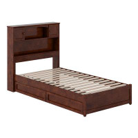 Latitude Run® Hadley Twin Platform Bed with Panel Footboard and Storage Drawers in Walnut