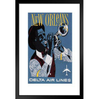 Trinx New Orleans Delta Air Lines Vintage Travel Matted Framed Art Print Wall Decor 20X26 Inch
