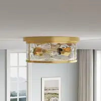Willa Arlo™ Interiors Rella 2-E26 Light Classic Gold Finished Hammer Glass Dimmable Flush Mount Light