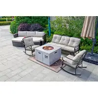 Winston Porter Dannilyn 4-Piece Gas Fire Pit Table Set, A Sofa, 2 Rocking Chairs And A Sun Lounge Set