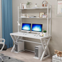 Ivy Bronx 55.1'' Tempered Glass Computer Desk With Storage Shelves