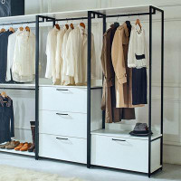 Hokku Designs Fiona White Freestanding Walk In Wood Closet System With Metal Frame