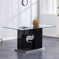 January Furniture Large Modern Minimalist Rectangular Glass Dining Table For 6-8 With 0.31" Tempered Glass Tabletop And