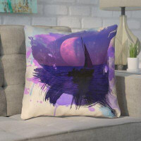 Brayden Studio Houck Watercolor Moon and Sailboat Square Throw Pillow