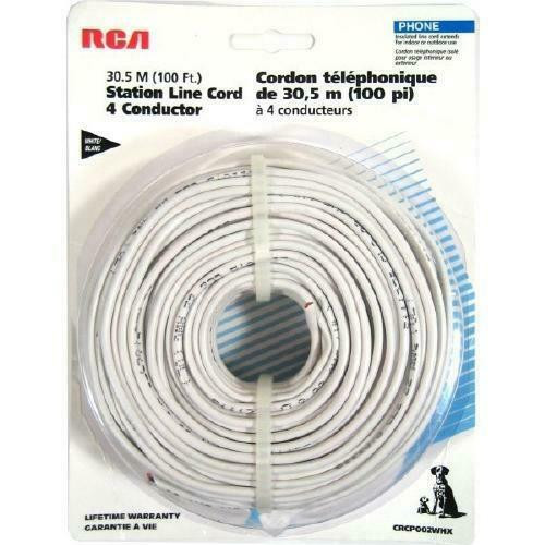 100 ft. RCA 4-Conductor Round Insulated Telephone Station Line Cord - White in Other