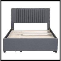 Latitude Run® Upholstered Platform Bed with 2 Drawers and 1 Trundle, Classic Headboard Design