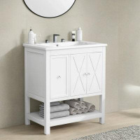 Olde Homey Styles 30" Bathroom Vanity with Ceramic Sink Top,Two Doors, and One Drawer