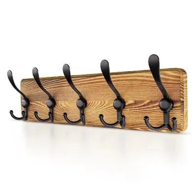17 Stories Rustic Coat Rack Wall Mount With 5 Tri Hooks For Hanging – 17 Inch Heavy Duty Solid Pine Real Wood – Wall Hoo