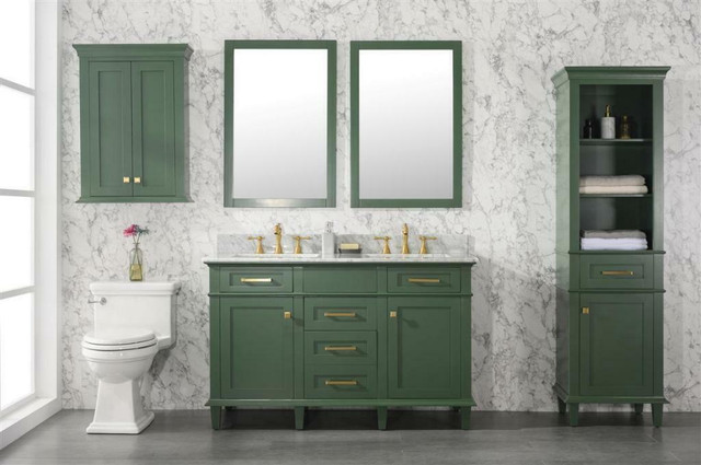 30, 36, 54, 60, 72 & 80 Green Vogue Vanity w 2 Top Choices  (Blue Limestone or Carrara White Marble)(Mirror, OJ & Linen) in Cabinets & Countertops - Image 4