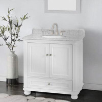 Darby Home Co Luxurious 36'' White Bathroom Vanity With Natural Carrara Marble Top, Backsplash, And Storage