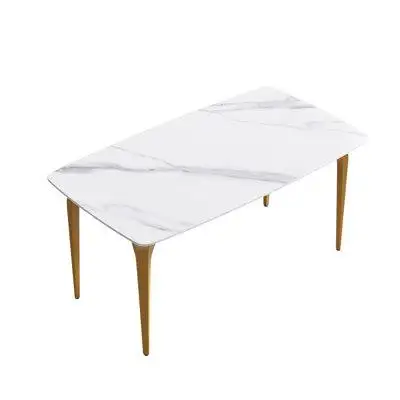 Mercer41 70.87"Modern Artificial Stone White Curved Black Metal Leg Dining Table-Can Accommodate 6-8 People