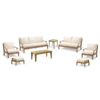 Teak Smith 8 Pc Sofa Set:Sofa,2LoungeChair,2Ottoman,Coffee,SideTable&Loveseat + Sunbrella #57003 White Cushions-33" H x