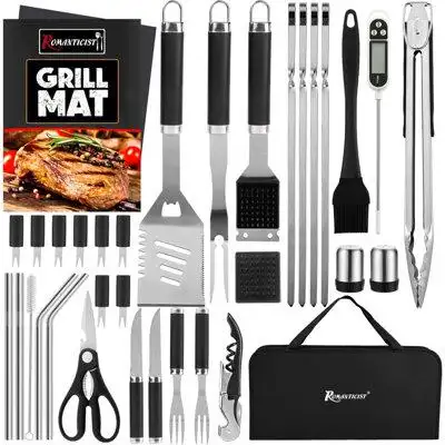 Complete 35pcs barbecue set combines with spatula tong thermometer grill fork kitchen scissors 8 cor...