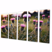 Ebern Designs Purple Green Thistle Whispers Plant I - Floral Canvas Print - 5 Equal Panels