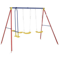 METAL SWING SET WITH 2 SEATS GLIDER A-FRAME STAND ADJUSTABLE HANGING ROPE FOR BACKYARD PLAYGROUND OUTDOOR PLAYSET