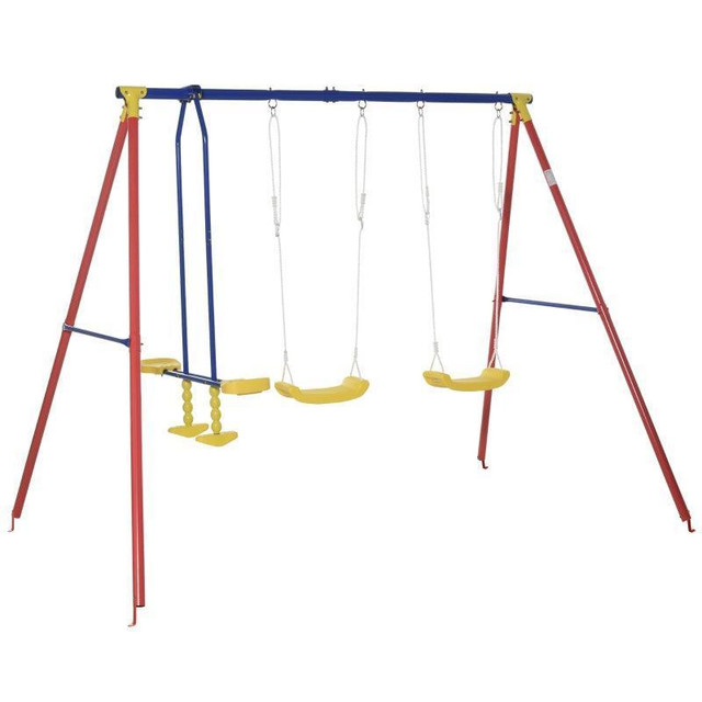 METAL SWING SET WITH 2 SEATS GLIDER A-FRAME STAND ADJUSTABLE HANGING ROPE FOR BACKYARD PLAYGROUND OUTDOOR PLAYSET in Toys & Games