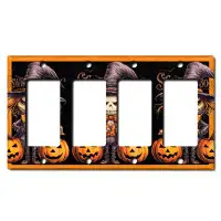 WorldAcc Metal Light Switch Plate Outlet Cover (Halloween Spooky Scare Crow Pumpkin - Quadruple Rocker)