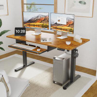 17 Stories Wasat Height Adjustable Wood Standing Desk with Keyboard Tray