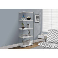 Ebern Designs Bookshelf, Bookcase, Etagere, 5 Tier, 60"H, Office, Bedroom, Tempered Glass Clear Sides