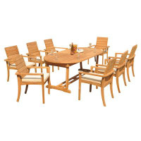 Teak Smith Grade-A Teak Dining Set: 118" Double Extension Mas Oval Leg Table And 8 Algrave Stacking Arm Chairs