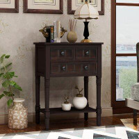 Bungalow Rose Narrow Console Table with Three Storage Drawers and Bottom Shelf