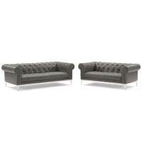 Everly Quinn Lefancy Idyll Tufted Upholstered Leather Sofa and Loveseat Set