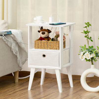 George Oliver George Oliver White Nightstand With Charging Station And USB Ports, 2 Tier Night Stand With Drawers Open S