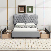 Alcott Hill Queen Size PU Leather Upholstered Platform Bed With 4 Drawers
