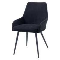 Corrigan Studio Nori 25 Inch Side Dining Chair Set Of 2, Ergonomic Low Armrests Black Linen