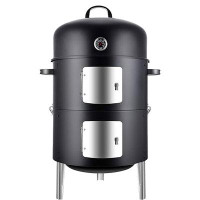 FETMIA Black Heavy-Duty Vertical Charcoal Smoker: 17-Inch Round BBQ Grill For Outdoor Cooking