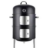 FETMIA Black Heavy-Duty Vertical Charcoal Smoker: 17-Inch Round BBQ Grill For Outdoor Cooking