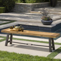 Loon Peak Outdoor Acacia Wood Bench With Metal Accents, Teak Finish / Rustic Metal 14. 50 X 63 X 17. 75 Inches