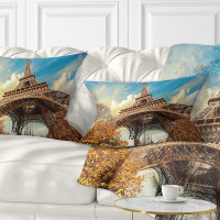 Made in Canada - East Urban Home Skyline Photography Eiffel with Winter Vegetation Lumbar Pillow