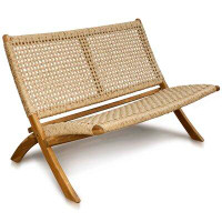 Bayou Breeze Bribie - Indoor / Outdoor Folding Lounge Settee - Solid Teak Wood Frame - ''Viro'' Synthetic Woven Seat And