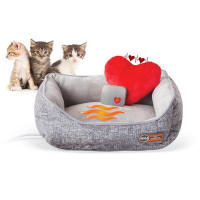 K&H Manufacturing Mother's Heartbeat Heated Kitty Pet Bed W/ Heart Pillow One Size Fits All Grey  11" X 13"  4w