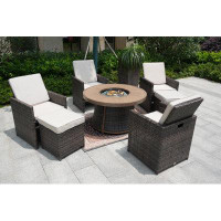 Lark Manor Areefa Round 6 - Person 42" Long Fire Pit Table Dining Set with Cushions