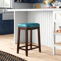 Lark Manor Arlyce Counter & Bar Solid Wood Backless Stool with Upholstered Seat