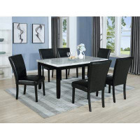 Red Barrel Studio Arianna White/Black Faux Marble Classic Modern Wood And Veneers Rectangular Dining Room Set