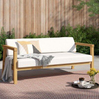 AllModern Dornburg 70.5" Wide Outdoor Teak Patio Sofa with Cushions