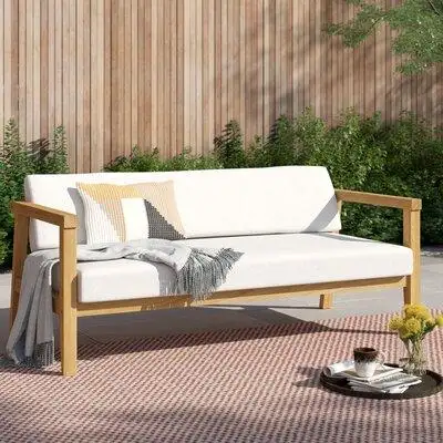 AllModern Dornburg 70.5" Wide Outdoor Teak Patio Sofa with Cushions