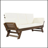 Latitude Run® Outdoor Adjustable Patio Wooden Daybed Sofa Chaise Lounge with Cushions for Small Places